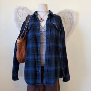 Cabincore Emo indie Grunge Plaid Flannel Shirt Jacket Blue Black Oversized